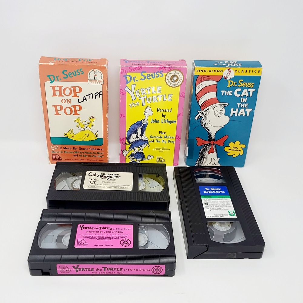 Dr Seuss Book VHS Lot of 3 The Cat in the Hat Yertle the Turtle Hop on Pop Kids